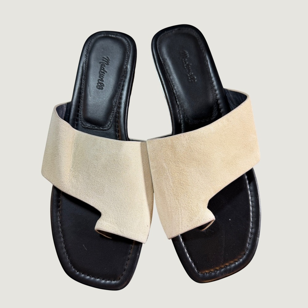 Madewell Cream Suede Leather Square Toe Slide Sandals Women's Size 9